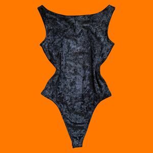 90's vintage crushed velvet hi cut high leg thong bodysuit XS SMALL express NWT